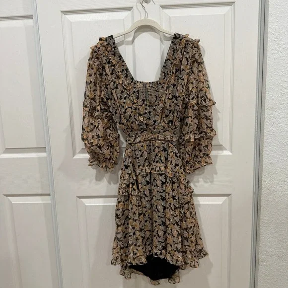 Anthropologie Neitr Mot Dress Medium Floral Ruffle Trim‎ Long Sleeve Mini - Picture 2 of 12